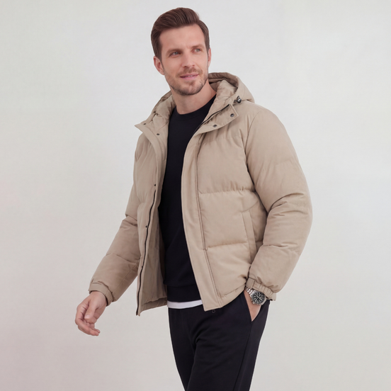 Beige Hooded Puffer Jacket