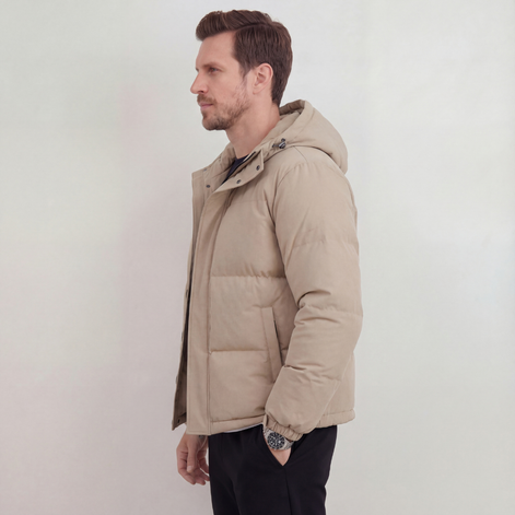 Beige Hooded Puffer Jacket
