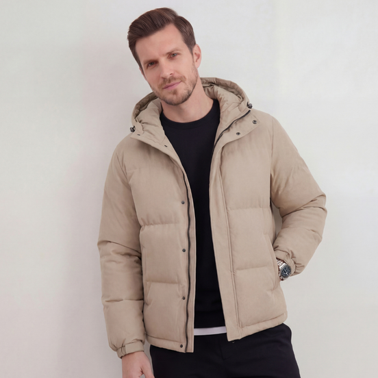 Beige Hooded Puffer Jacket
