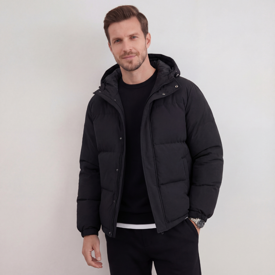 Black Hooded Puffer Jacket