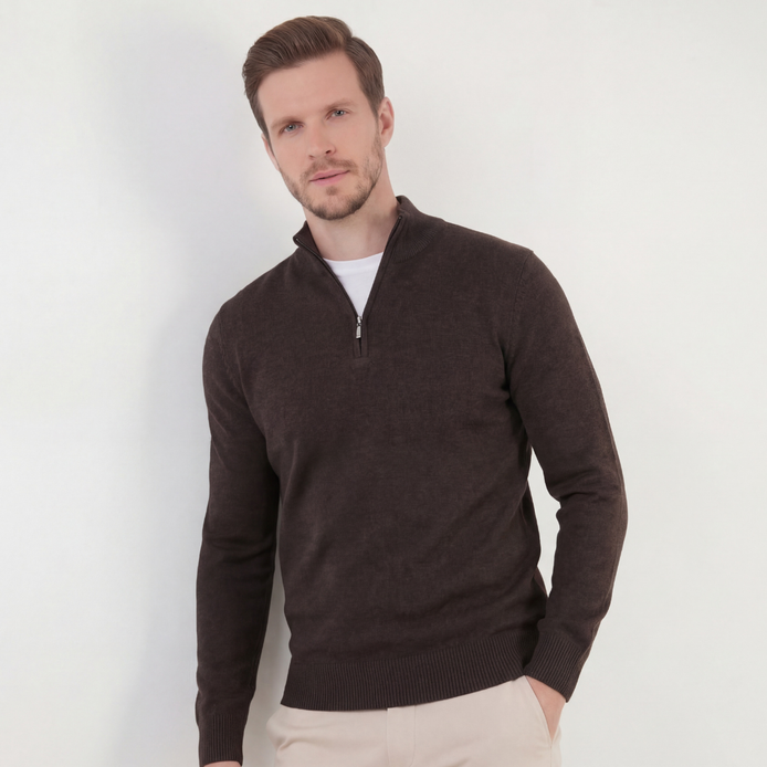 Brown Half-Zip Sweater