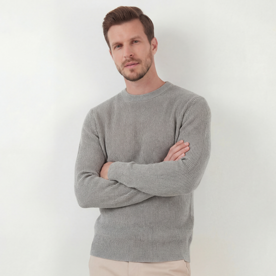 Grey Mélange Ribbed Sweater