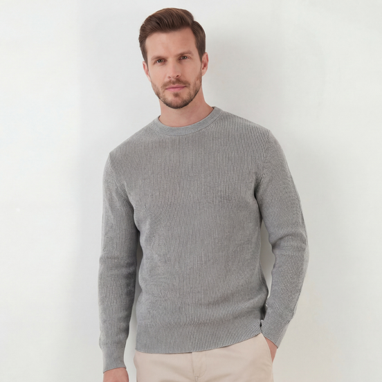 Grey Mélange Ribbed Sweater