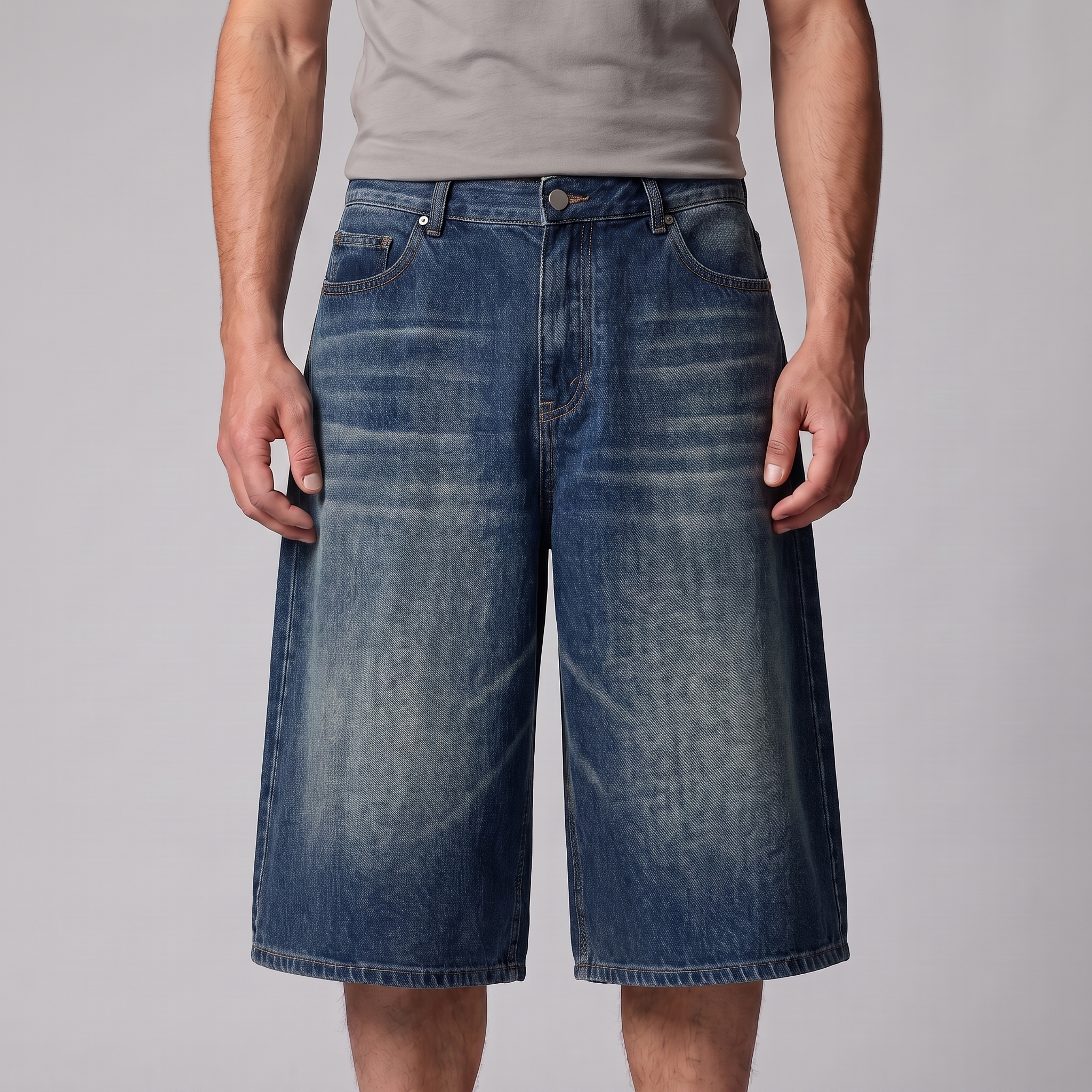 Men's Wide Leg Denim Shorts