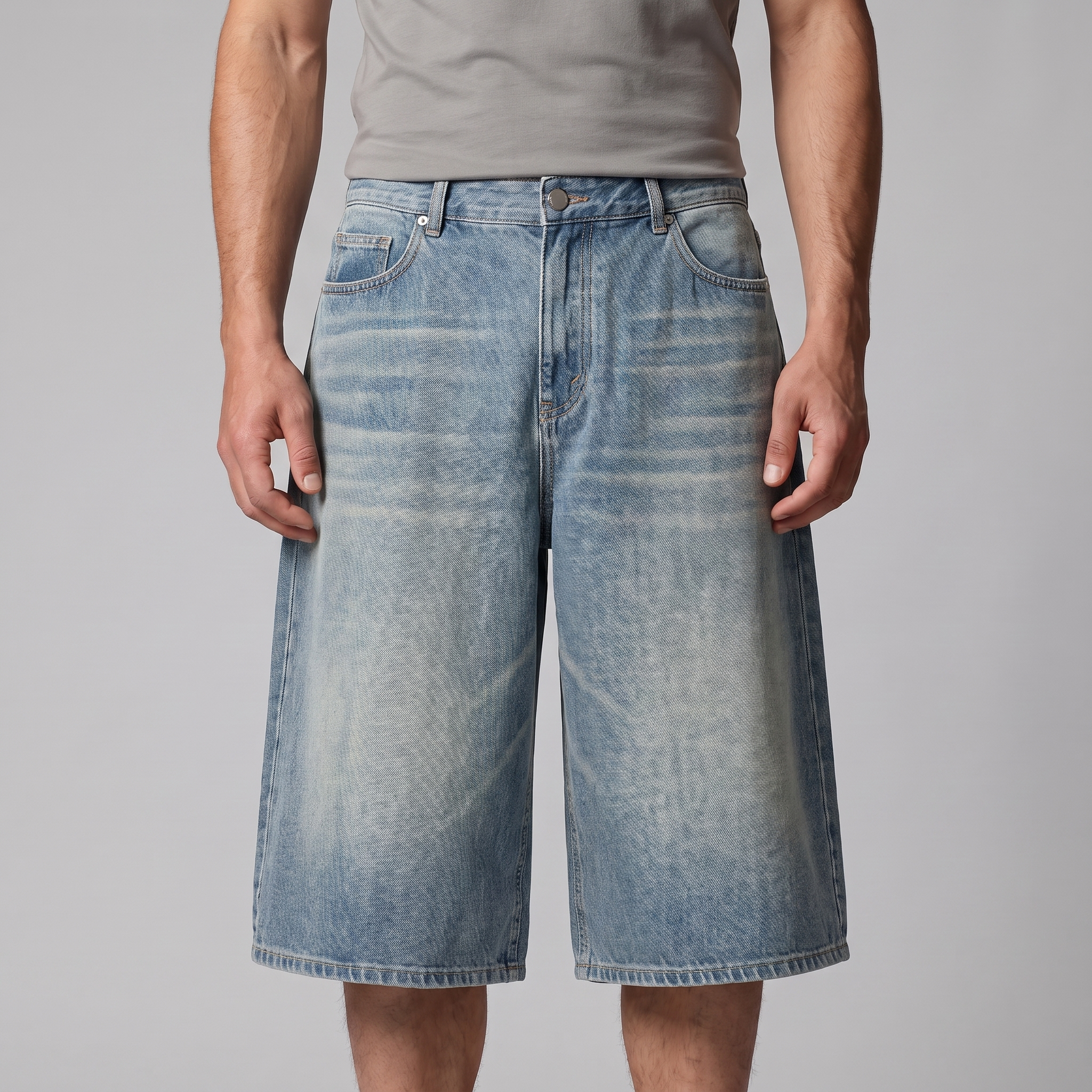 Men's Wide Leg Denim Shorts