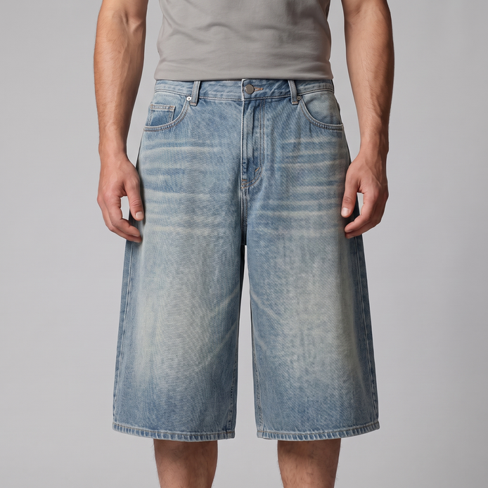 Men's Wide Leg Denim Shorts