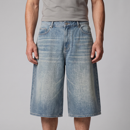 Men's Wide Leg Denim Shorts