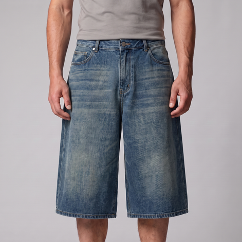 Men's Wide Leg Denim Shorts