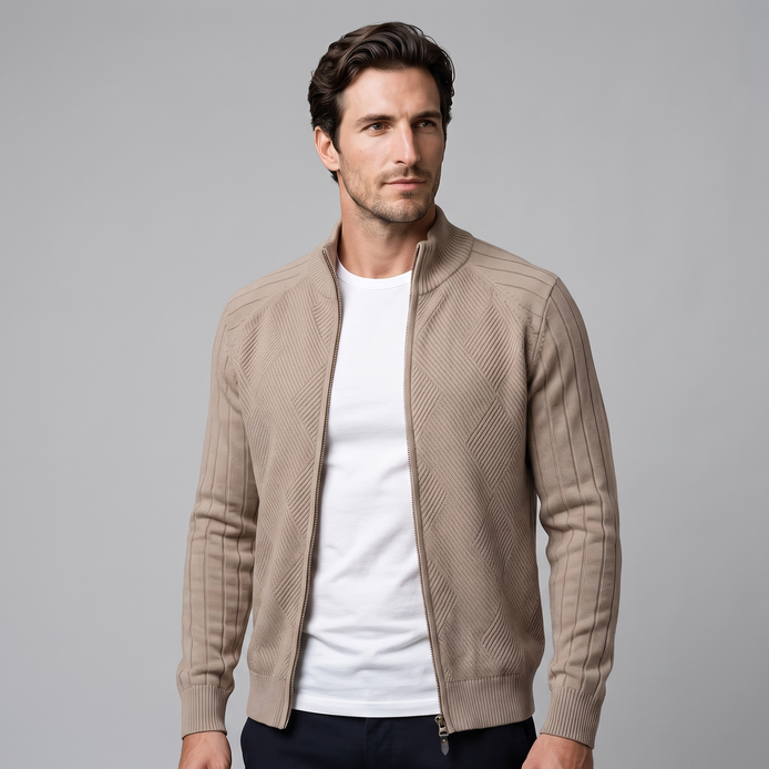 Men's Diamond Knit Full-Zip Cardigan