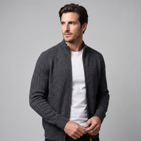 Men's Diamond Knit Full-Zip Cardigan