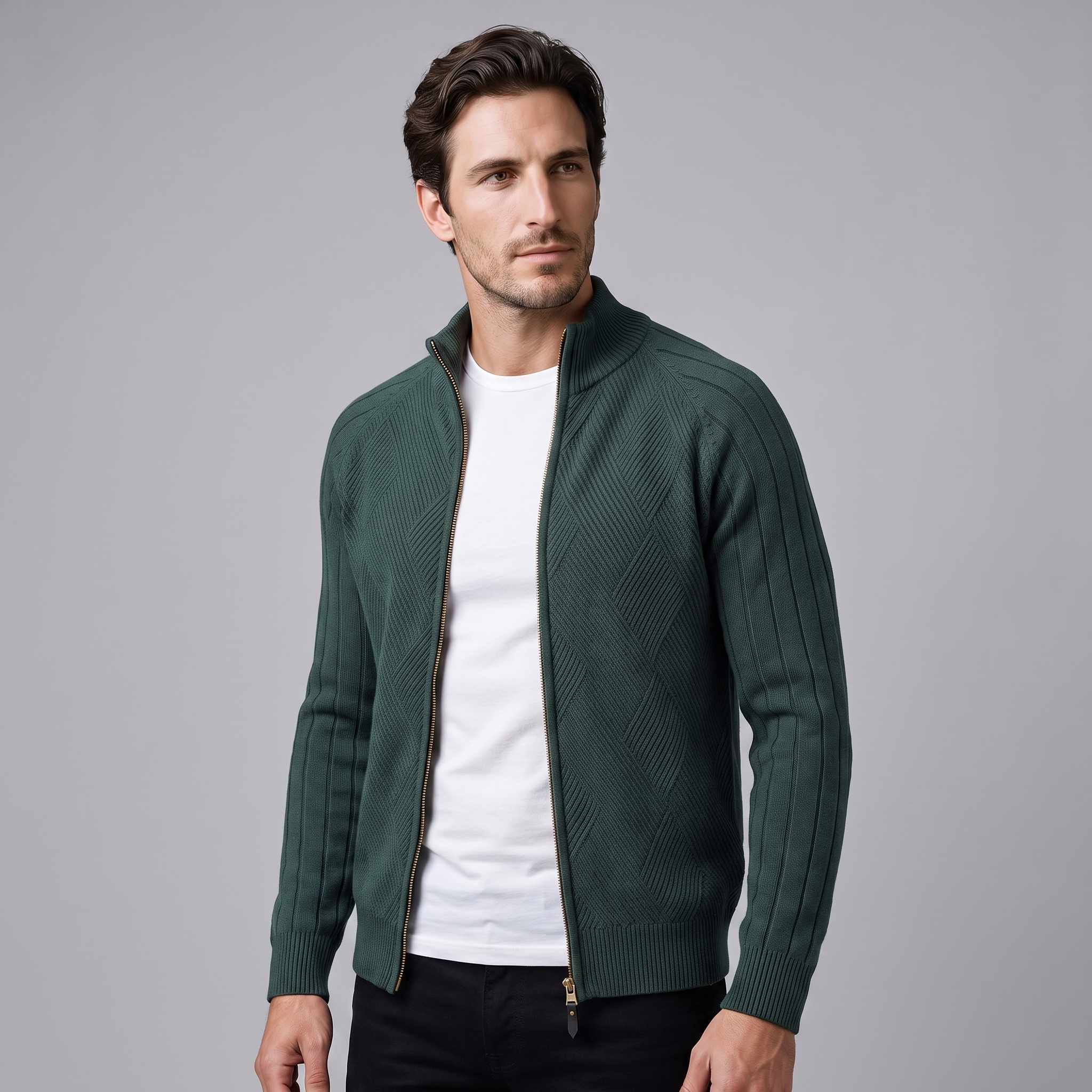 Men's Diamond Knit Full-Zip Cardigan