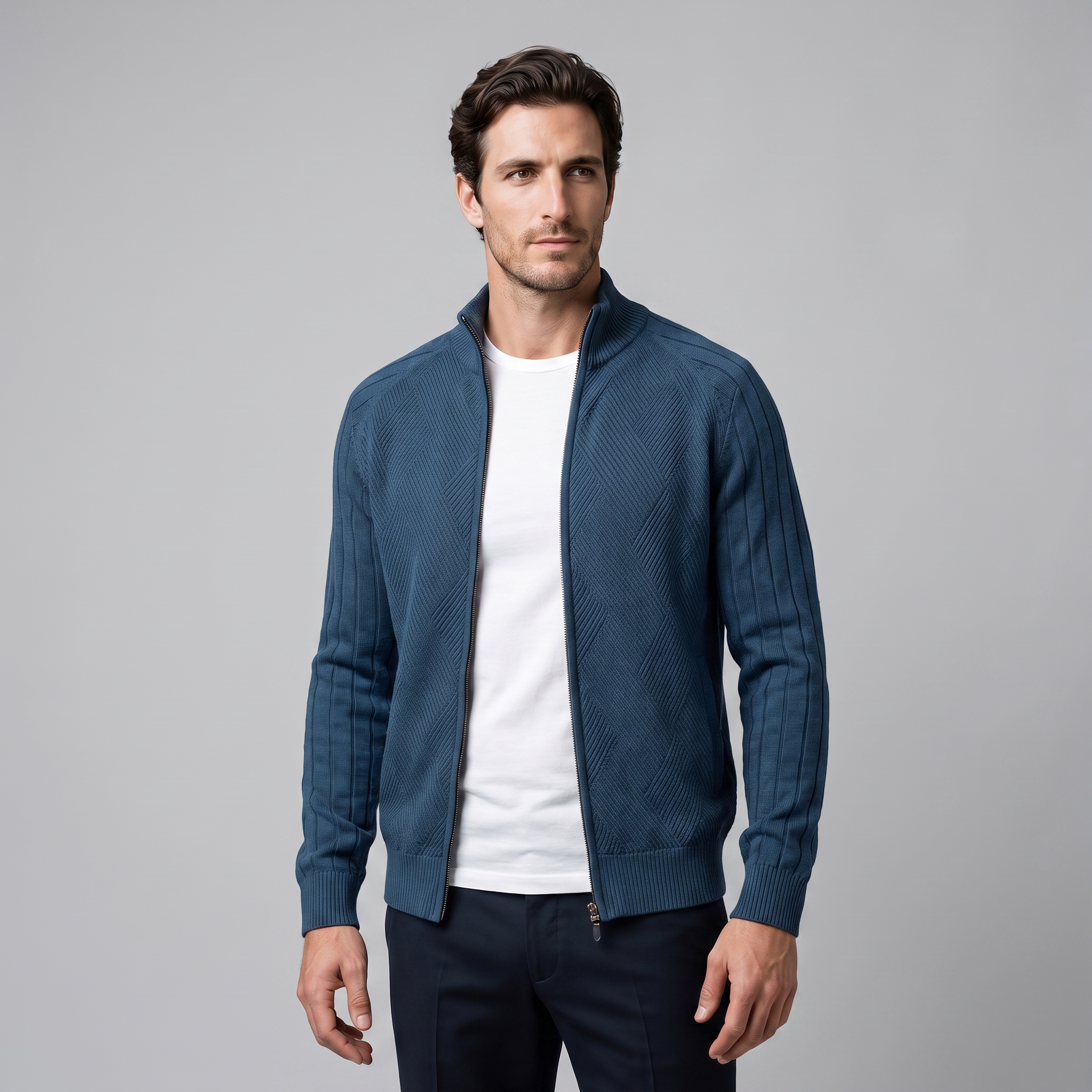 Men's Diamond Knit Full-Zip Cardigan