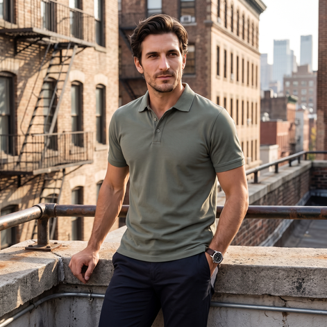 Men's Short Sleeve Polo Shirt with Structured Collar