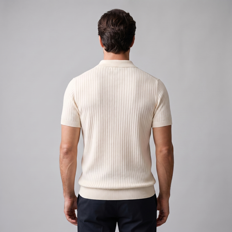 Men's Slim Fit Ribbed Polo with V-Neck