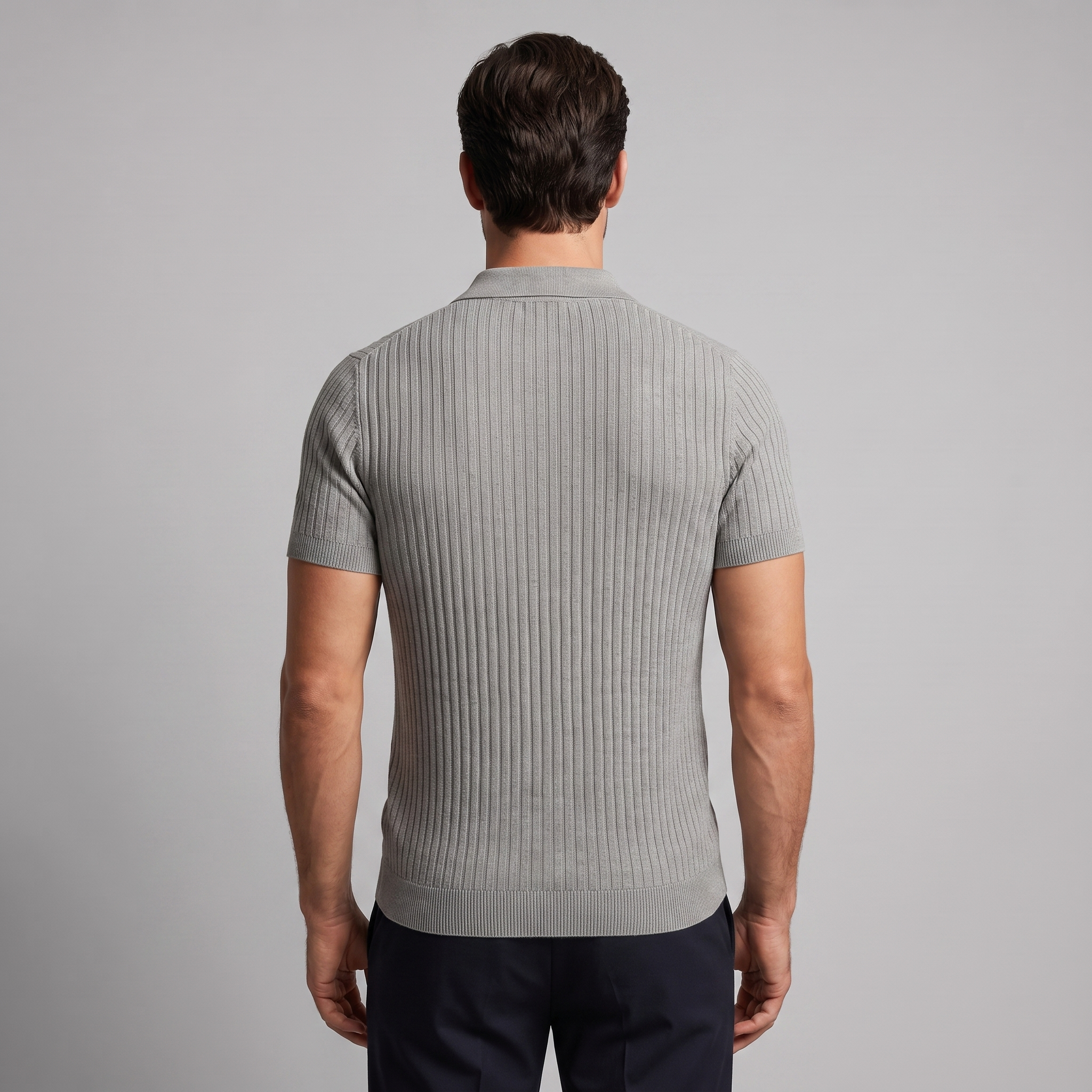 Men's Slim Fit Ribbed Polo with V-Neck