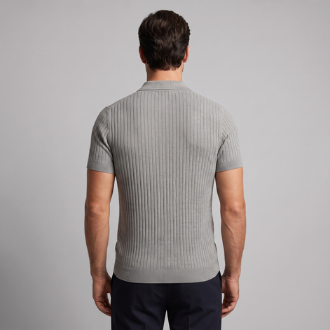 Men's Slim Fit Ribbed Polo with V-Neck