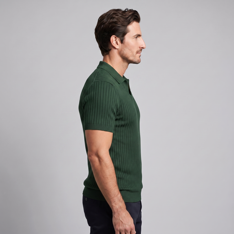 Men's Slim Fit Ribbed Polo with V-Neck