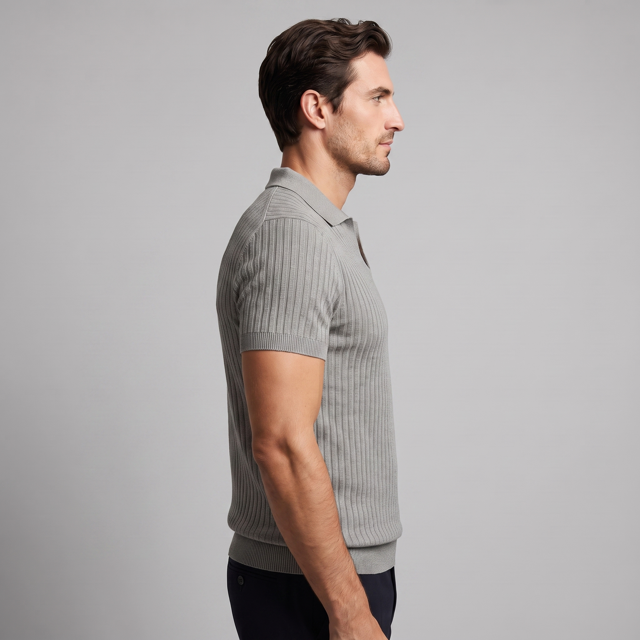 Men's Slim Fit Ribbed Polo with V-Neck