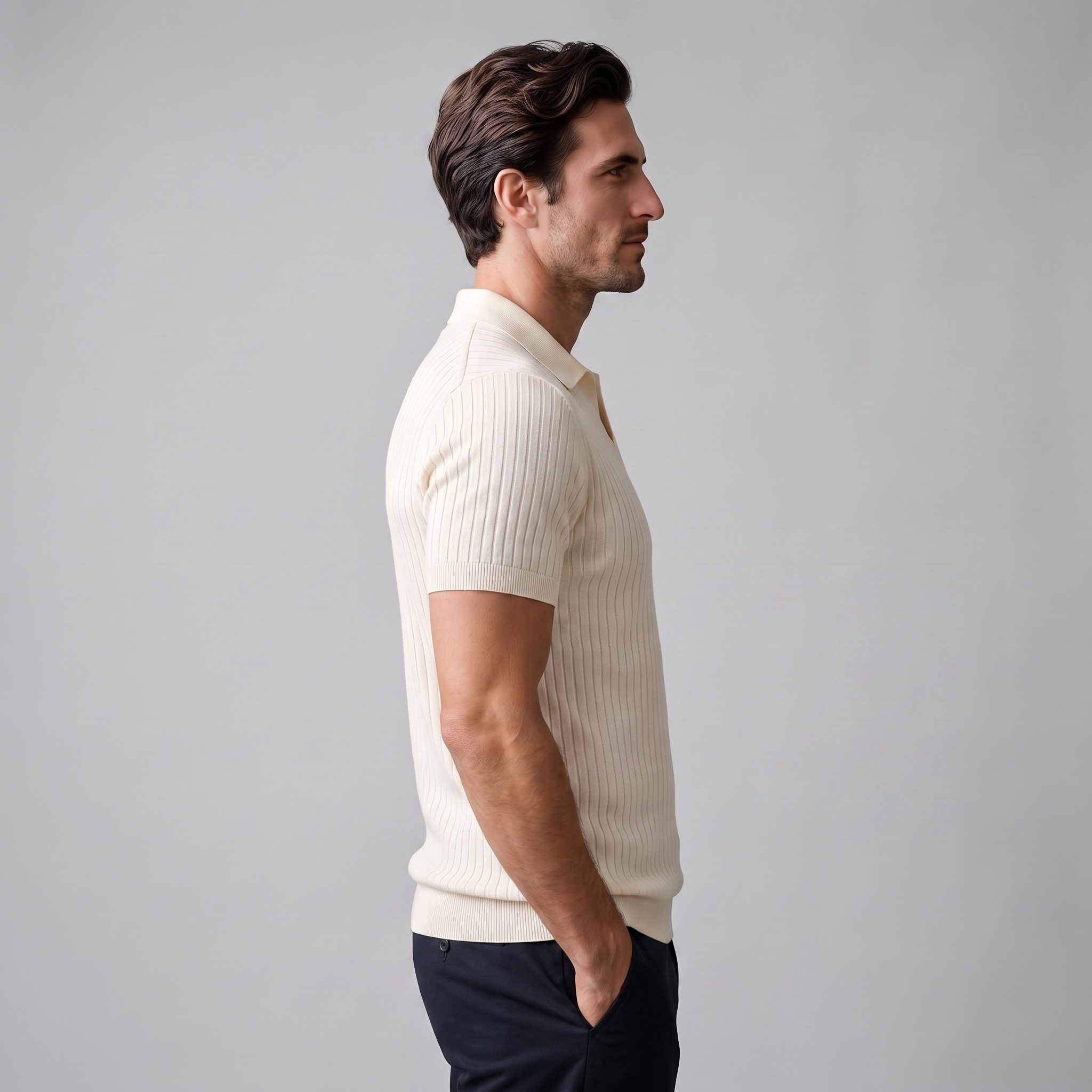 Men's Slim Fit Ribbed Polo with V-Neck