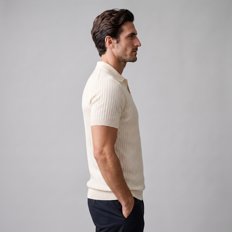 Men's Slim Fit Ribbed Polo with V-Neck
