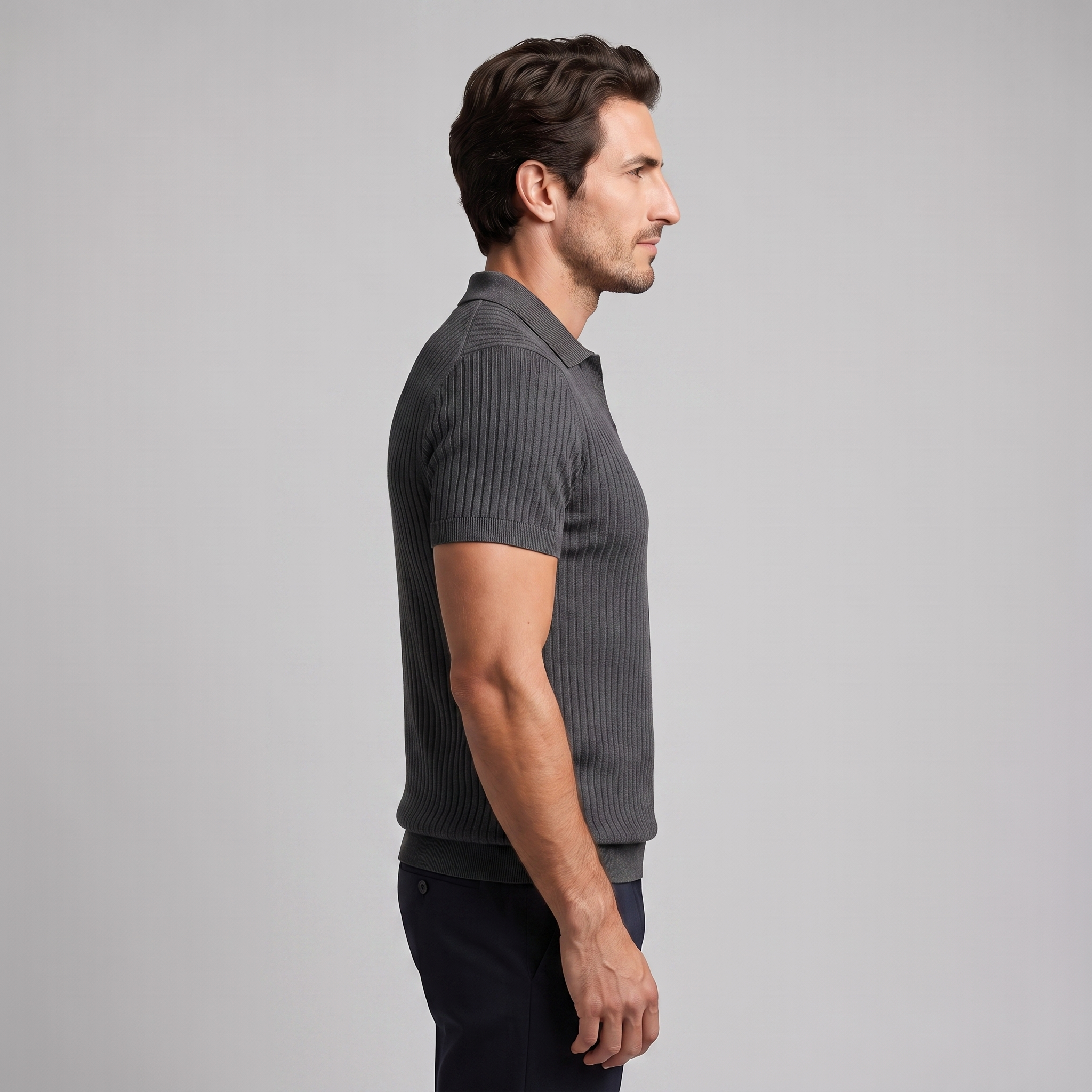 Men's Slim Fit Ribbed Polo with V-Neck