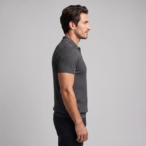 Men's Slim Fit Ribbed Polo with V-Neck