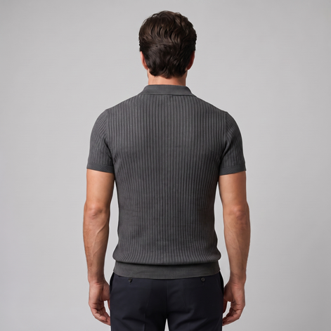 Men's Slim Fit Ribbed Polo with V-Neck