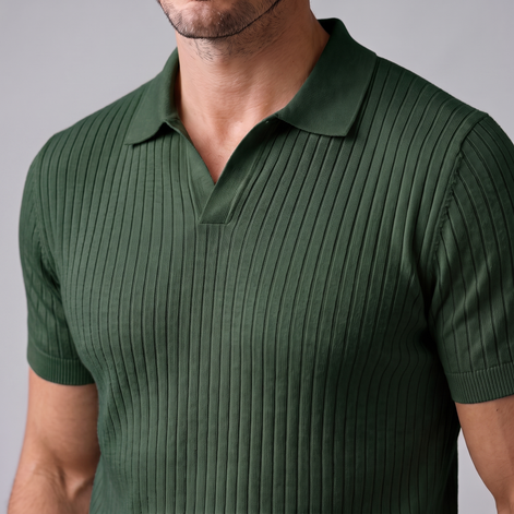 Men's Slim Fit Ribbed Polo with V-Neck