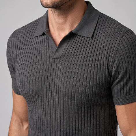 Men's Slim Fit Ribbed Polo with V-Neck