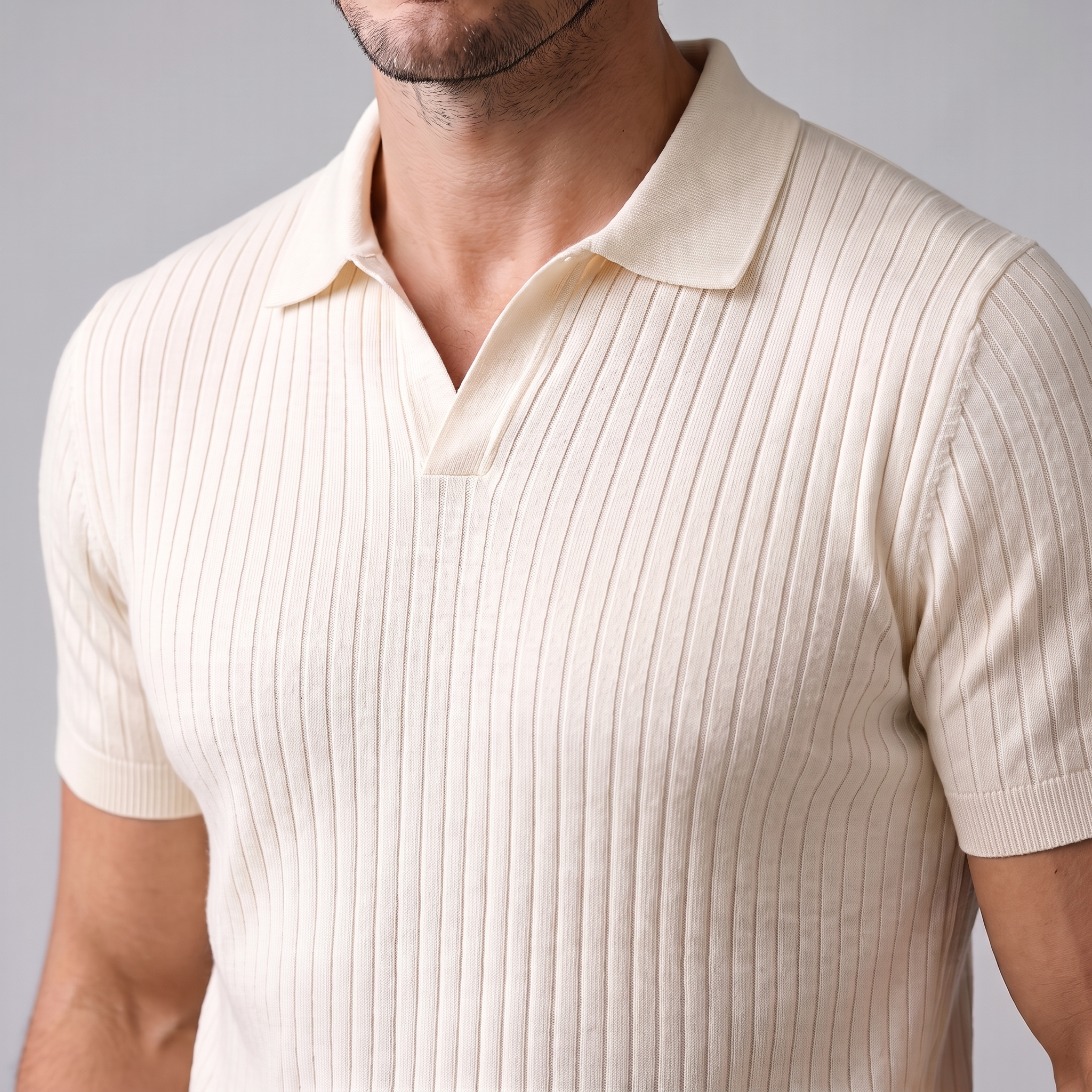 Men's Slim Fit Ribbed Polo with V-Neck