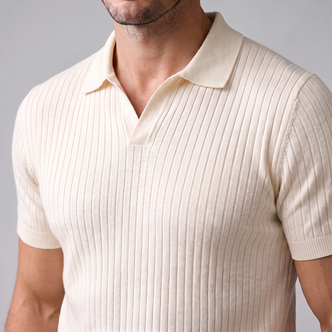 Men's Slim Fit Ribbed Polo with V-Neck