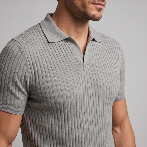 Men's Slim Fit Ribbed Polo with V-Neck