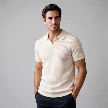 Men's Slim Fit Ribbed Polo with V-Neck
