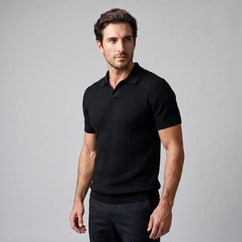 Men's Slim Fit Ribbed Polo with V-Neck