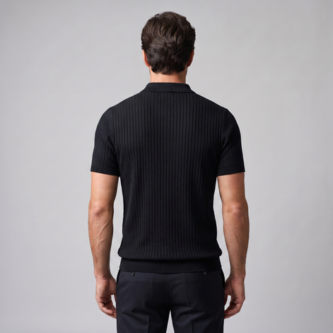 Men's Slim Fit Ribbed Polo with V-Neck