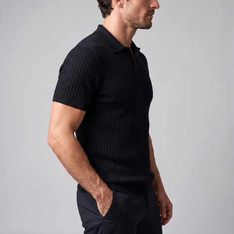 Men's Slim Fit Ribbed Polo with V-Neck