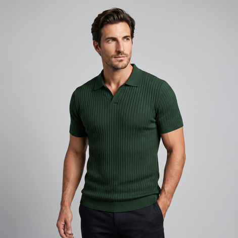 Men's Slim Fit Ribbed Polo with V-Neck