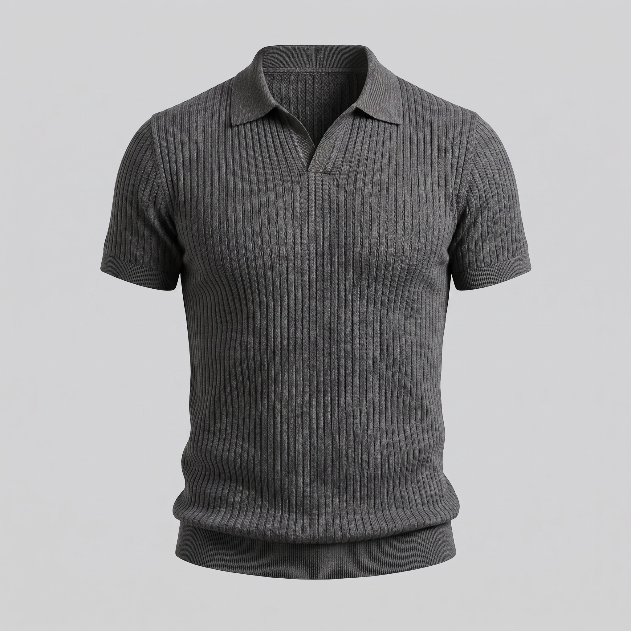 Men's Slim Fit Ribbed Polo with V-Neck