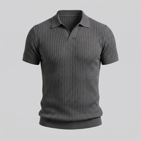 Men's Slim Fit Ribbed Polo with V-Neck