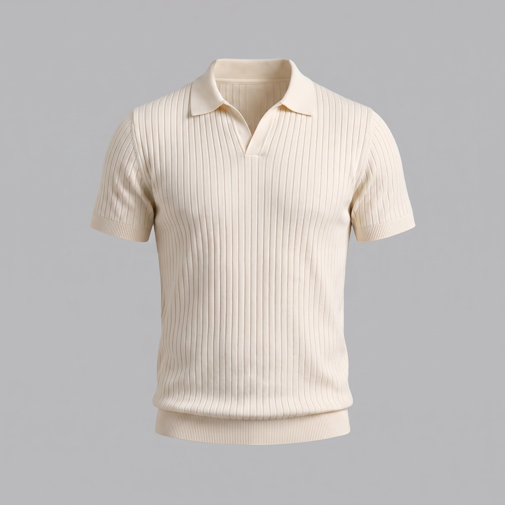 Men's Slim Fit Ribbed Polo with V-Neck