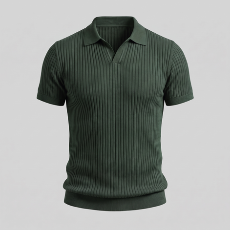 Men's Slim Fit Ribbed Polo with V-Neck