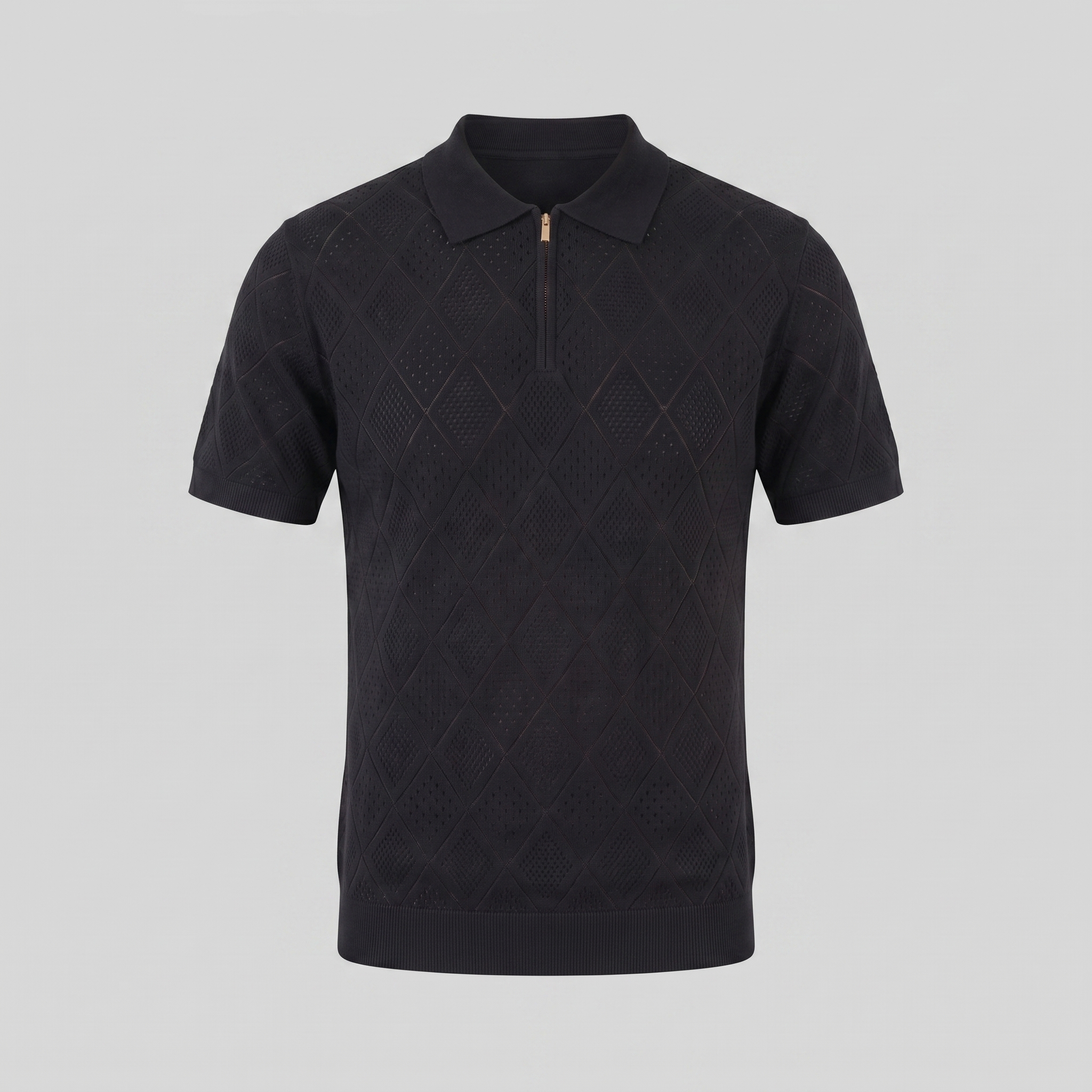 Men's Argyle Pointelle Summer Zip Polo