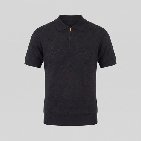 Men's Argyle Pointelle Summer Zip Polo