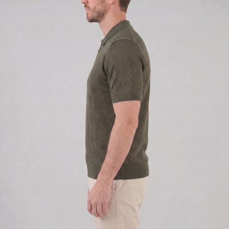 Men's Argyle Pointelle Summer Zip Polo