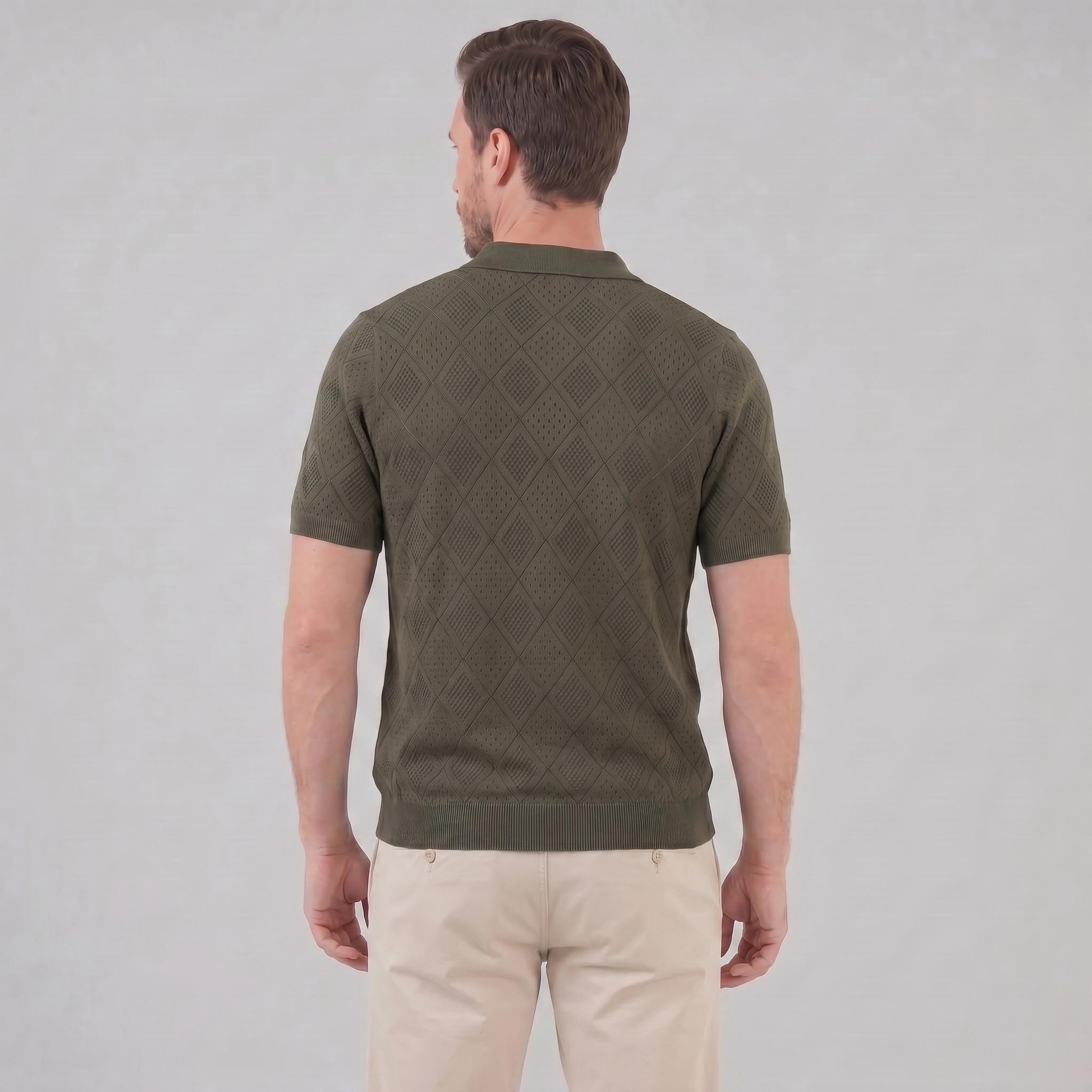 Men's Argyle Pointelle Summer Zip Polo