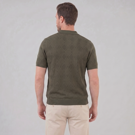 Men's Argyle Pointelle Summer Zip Polo