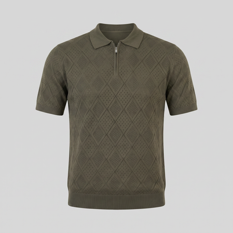 Men's Argyle Pointelle Summer Zip Polo