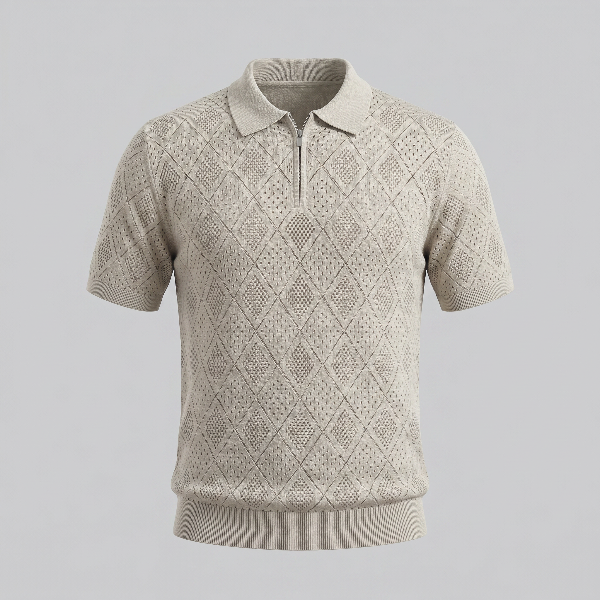 Men's Argyle Pointelle Summer Zip Polo
