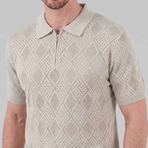 Men's Argyle Pointelle Summer Zip Polo
