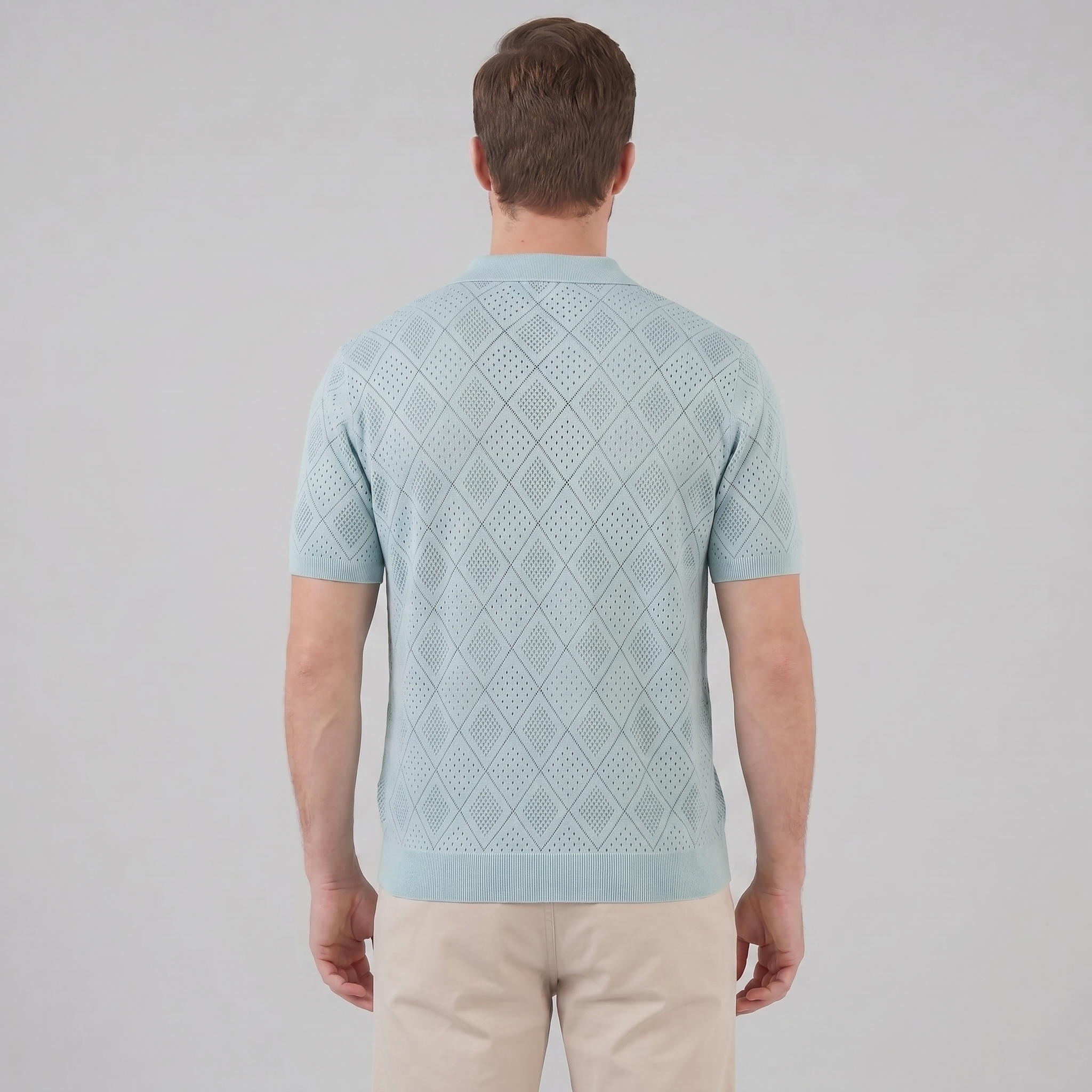 Men's Argyle Pointelle Summer Zip Polo